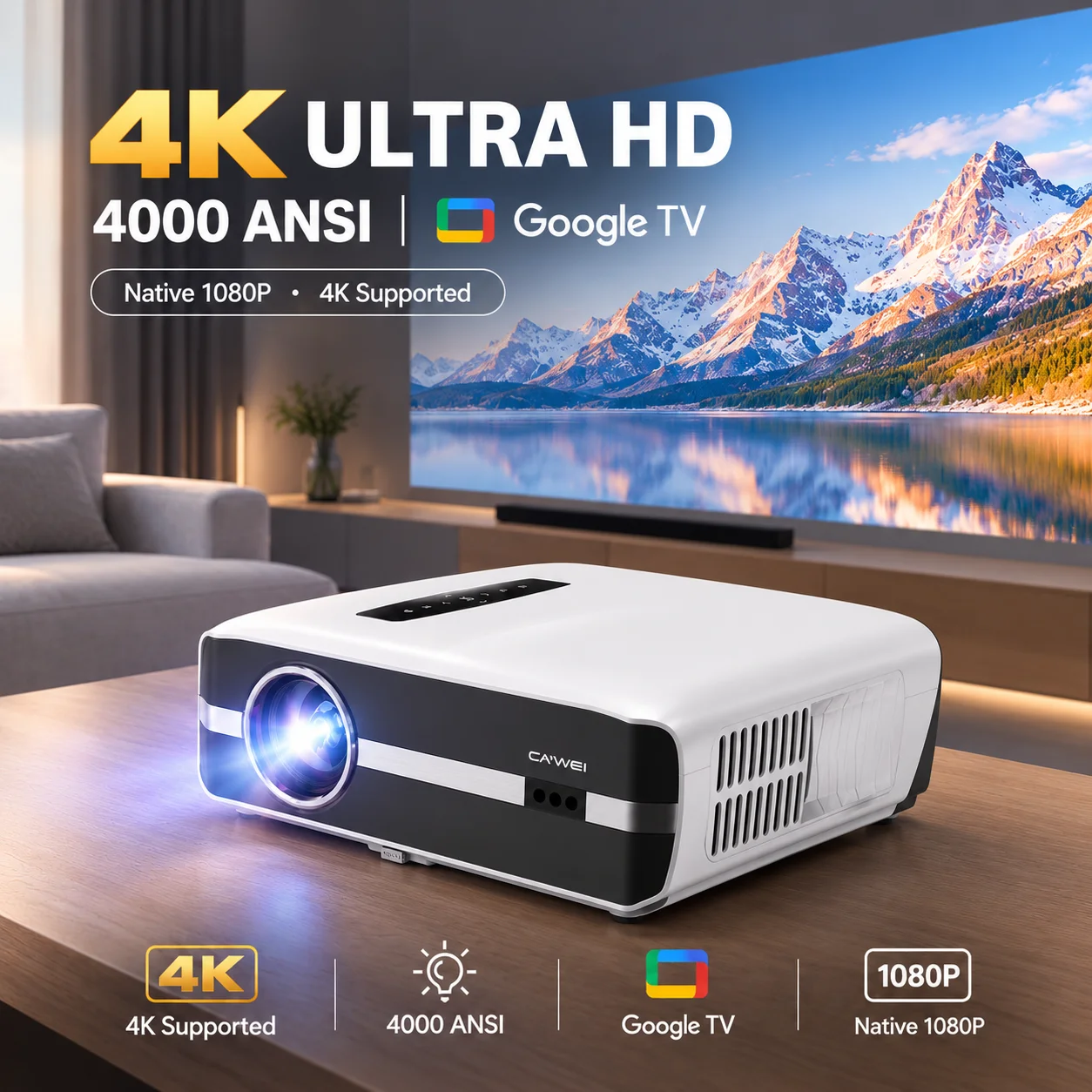 Home Cinema Speaker System - New A9S 4k 4000ANSI Projector Auto